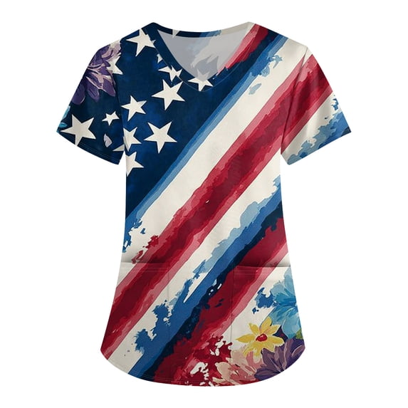 250th Anniversary USA Womens Scrub Tops Loose V Neck USA Flag Print Scrubs Short Sleeve Independence Day Celebration Party Scrub Shirts Nursing Uniform Medical Nurse Workwear with Pockets Dark Gray S