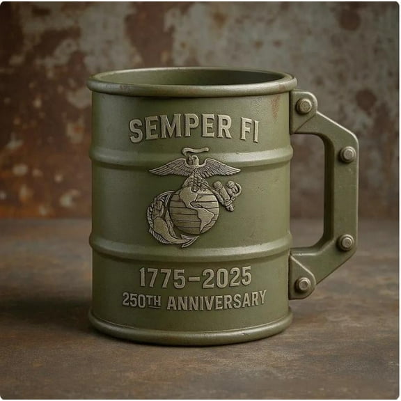 250th Anniversary Veteran Coffee Mug with Marine Corps/Army Logo, Vintage Style, Army Coffee Mug, Marine Corps Coffee Mug, Beer Mug (Green)