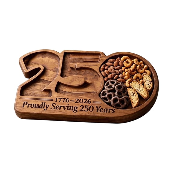 250th Anniversary Walnut Wood Charcuterie Platter, Patriotic Engraved Serving Tray, Perfect for Serving Snacks, Nuts, Cookies, Appetizers & Finger Foods (1 Set)