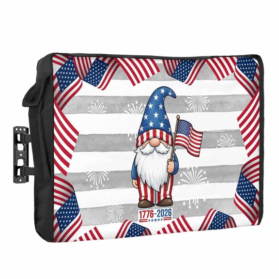 250th Anniversary Waterproof Outdoor TV Cover, Dwarf Holding An American Flag Patriotic Outside Weatherproof TV Enclosures for 40 to 43 Inch LCD Television Shield Flat Screen Protectors