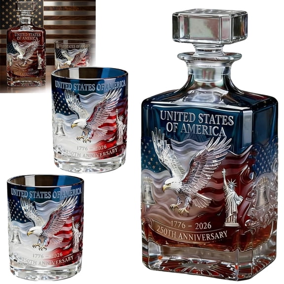 Zlinib 250th Anniversary Whiskey Bottle Glass, 2026 USA Heritage Commemorative Decanter Patriotic for Bourbon or Wine Independence Day Home Bar Glasses Father Dad Veteran Gifts