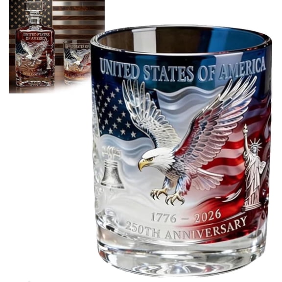 Zlinib 250th Anniversary Whiskey Bottle Glass, 2026 USA Heritage Commemorative Decanter Patriotic for Bourbon or Wine Independence Day Home Bar Glasses Father Dad Veteran Gifts