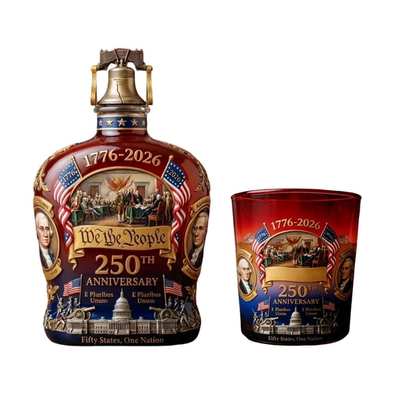 250th Anniversary Whiskey Bottle, Patriotic Decanter, American Heritage Glass, Liberty Bell Borosilicate Spirit Container for Bourbon Home Bar Decor