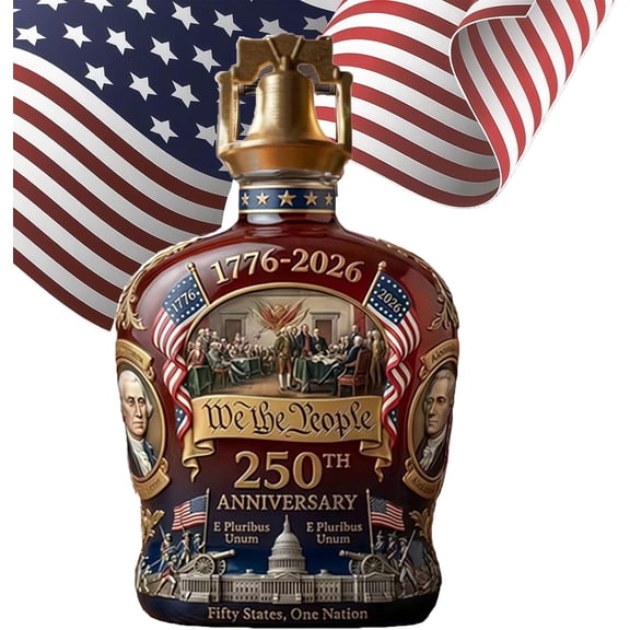 250th Anniversary Whiskey Decanter, 1776-2026 Engraved Bottle with Liberty Bell Stopper, Patriotic Bourbon & Wine Liquor Gift (A#)