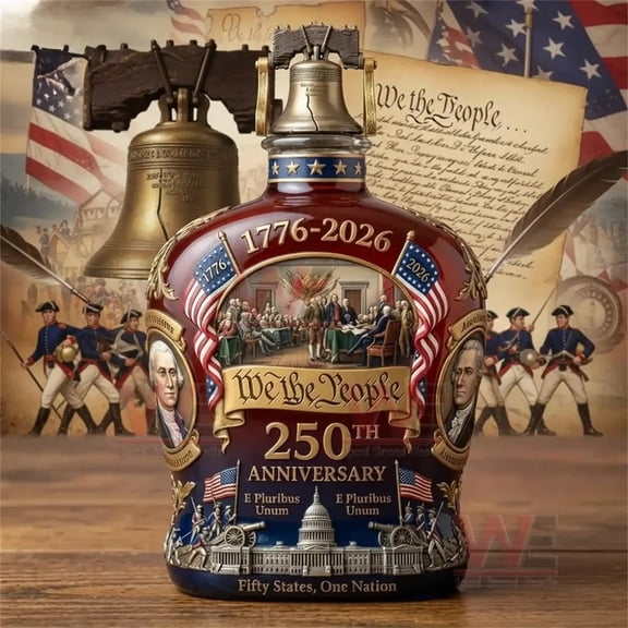 250th Anniversary Whiskey Bottle, We The People 250th Anniversarys Personal Reserve Bottles, Independence Day Patriotic Gift for Liquor Scotch Bourbon or Wine (250 anniversary whiskey bottle glass)