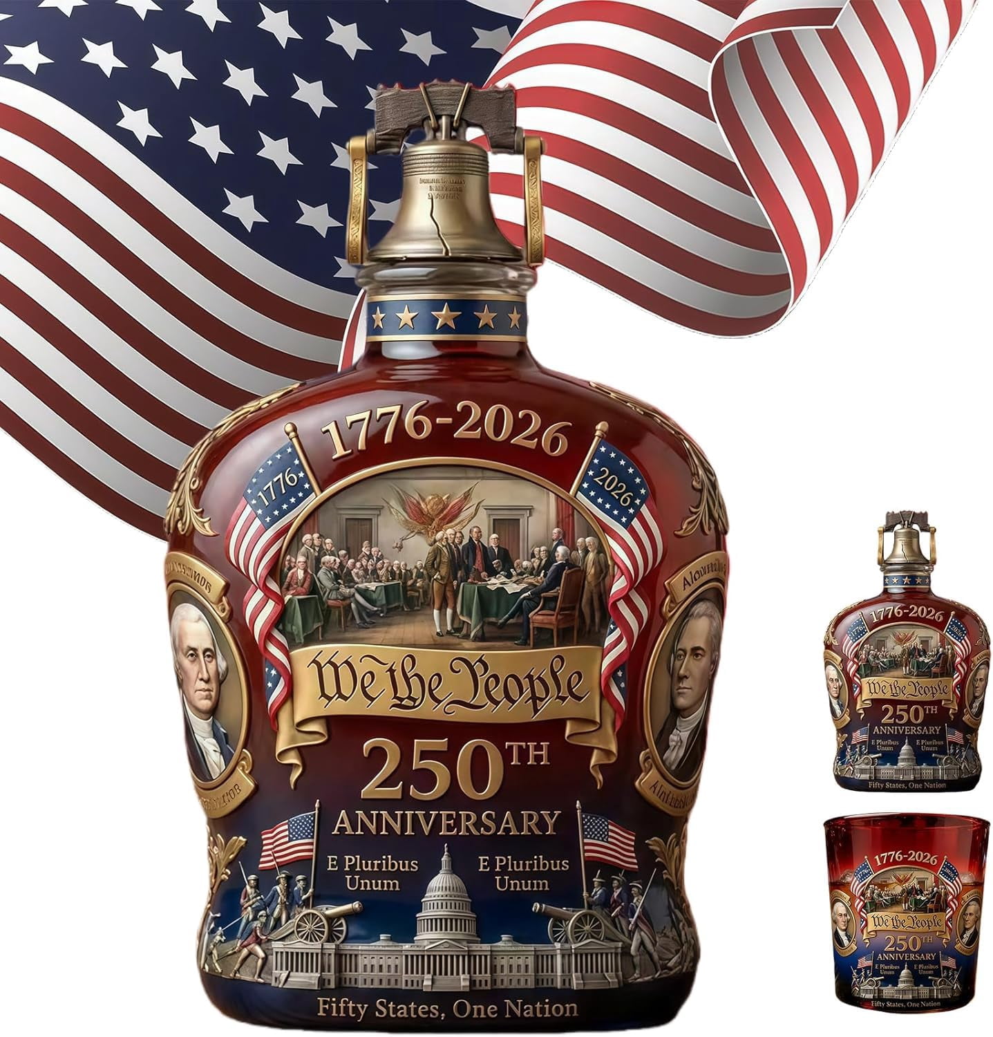 250th Anniversary Whiskey Bottle, We The People 250th Anniversarys Personal Reserve Bottles, Independence Day Patriotic Gift for Liquor Scotch Bourbon or Wine