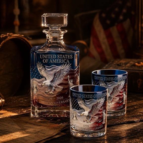 250th Anniversary Whiskey Bottle,U.S. 250th Anniversary Heritage Whiskey Bottle & Glass Set,250 Anniversarys Decanter for Scotch Bourbon or Wine,Gifts for Father's Day(A)