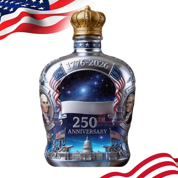 250th Anniversary Whiskey Bottle, We The People Patriotic Glass Decanter for Bourbon Scotch or Wine, Independence Day Collectible Gift Decor