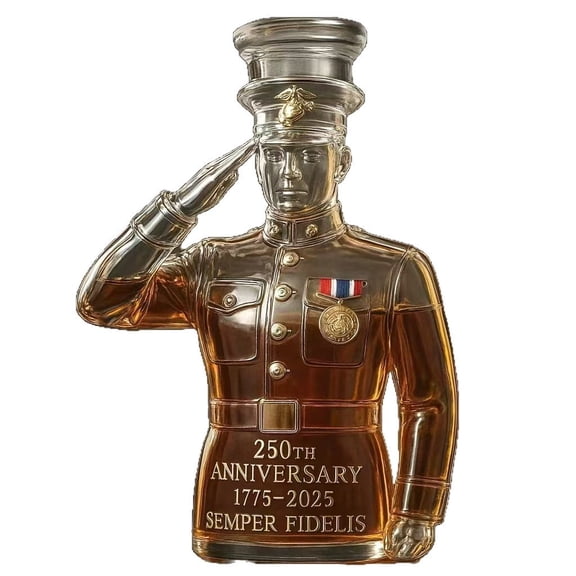 250th Anniversary Whiskey Decanter - US Marine Corps Tribute Glass Liquor Bottle with Display Case, Collectible Memorial Commemorative Alcohol Bottle