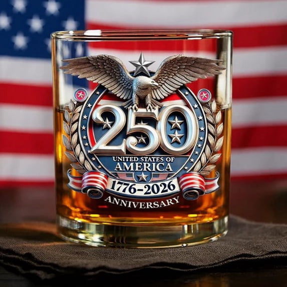 250th Anniversary Whiskey Glass – Eagle & Stars Tumbler,Heavy Base Clear Glass,Collectible Gift for Men Women
