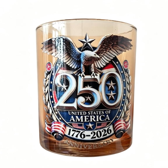 250th Anniversary Whiskey Glass, Patriotic Historical Text Drinking Glass for Liquor, Bourbon, Wine, 4th of July Gift