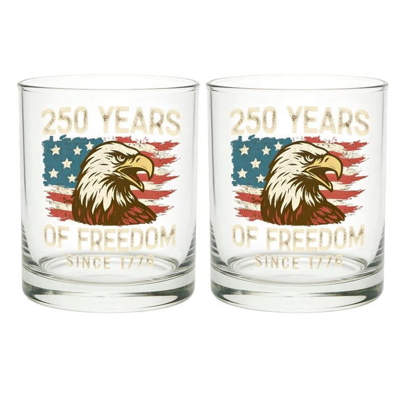 250th Anniversary Whiskey Glass Set of 2, 7.78 fl oz Patriotic independence Day Drinking Glasses, 4th of July Glass Juice Cups Whiskey Cup for Women Sister Friend Party