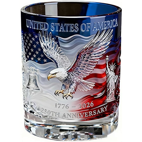 250th Anniversary Whiskey Glasses, American Heritage Whiskey Glasses, Patriotic Independence Day Bar Decor, 1776-2026 Commemorative Keepsake (A)