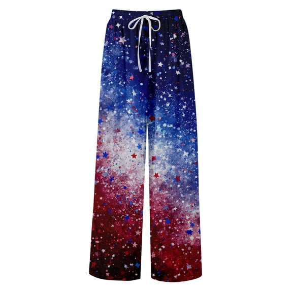 250th Anniversary Womens Pajama 1776-2026 USA Flag Print Elastic High Waist Pants Slit Baggy Wide Leg Casual Comfy Pajama Bottoms, #01 Blue, XL