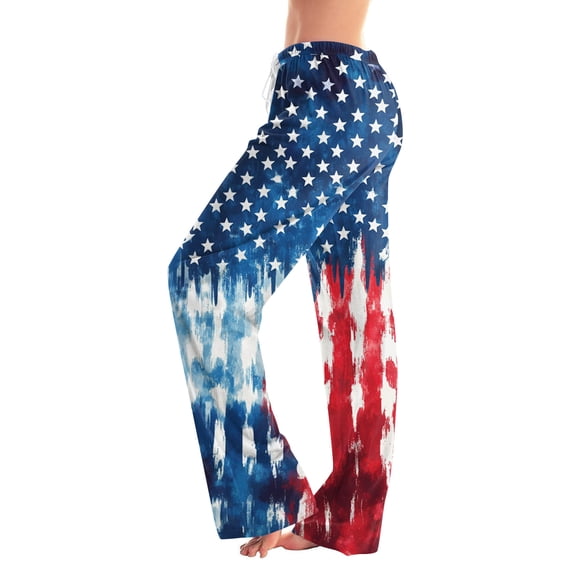 250th Anniversary Womens Pajama Patriotic Star USA Flag Print Elastic High Waist Trousers Wide Leg Casual Soft Comfy Pajama Bottoms, #01 Royal Blue, XXL
