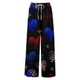 thumbnail image 1 of 250th Anniversary Womens Pajama Patriotic USA Flag Print Elastic High Waist Trousers Slit Baggy Wide Leg Relaxed Fit Breathable Lounge Pants, #01 Black, XL, 1 of 6