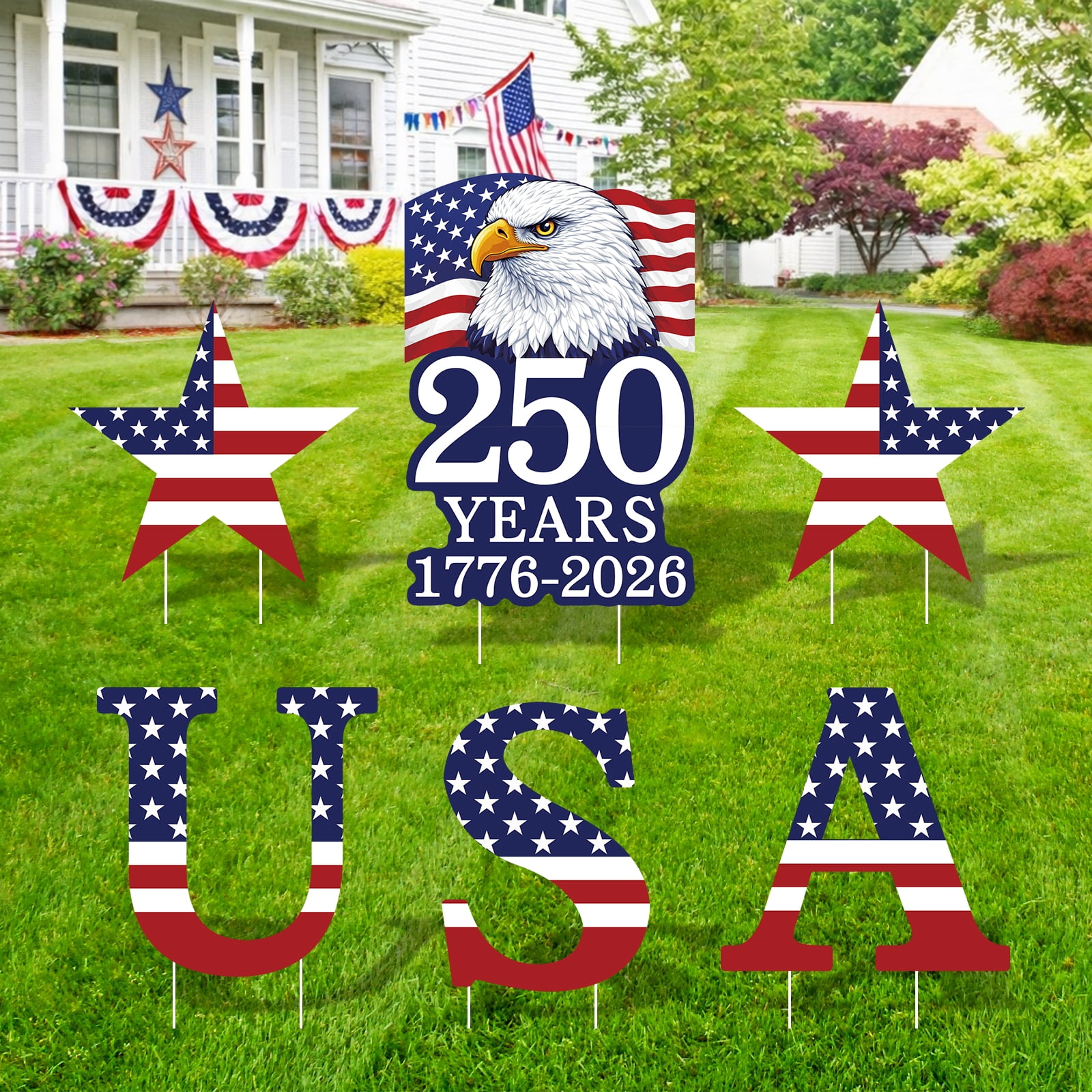 250th Anniversary Yard Sign USA America Eagles 250 Years Outdoor Decor, 1776-2026 250th Birthday Patriotic Stars and Stripes Signs for Garden Yard