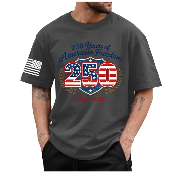 Men's American Flag Shirt 4th of July Short Sleeve T Shirts Dark Gray,S