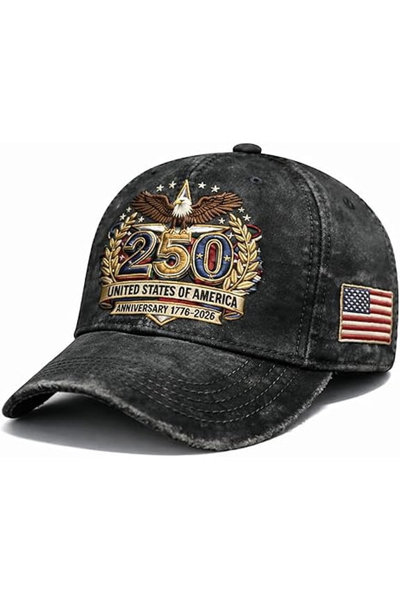 250th Anniversary of The United States Embroidered Cap, New Adjustable America 250th Anniversary Baseball Cap(Black)