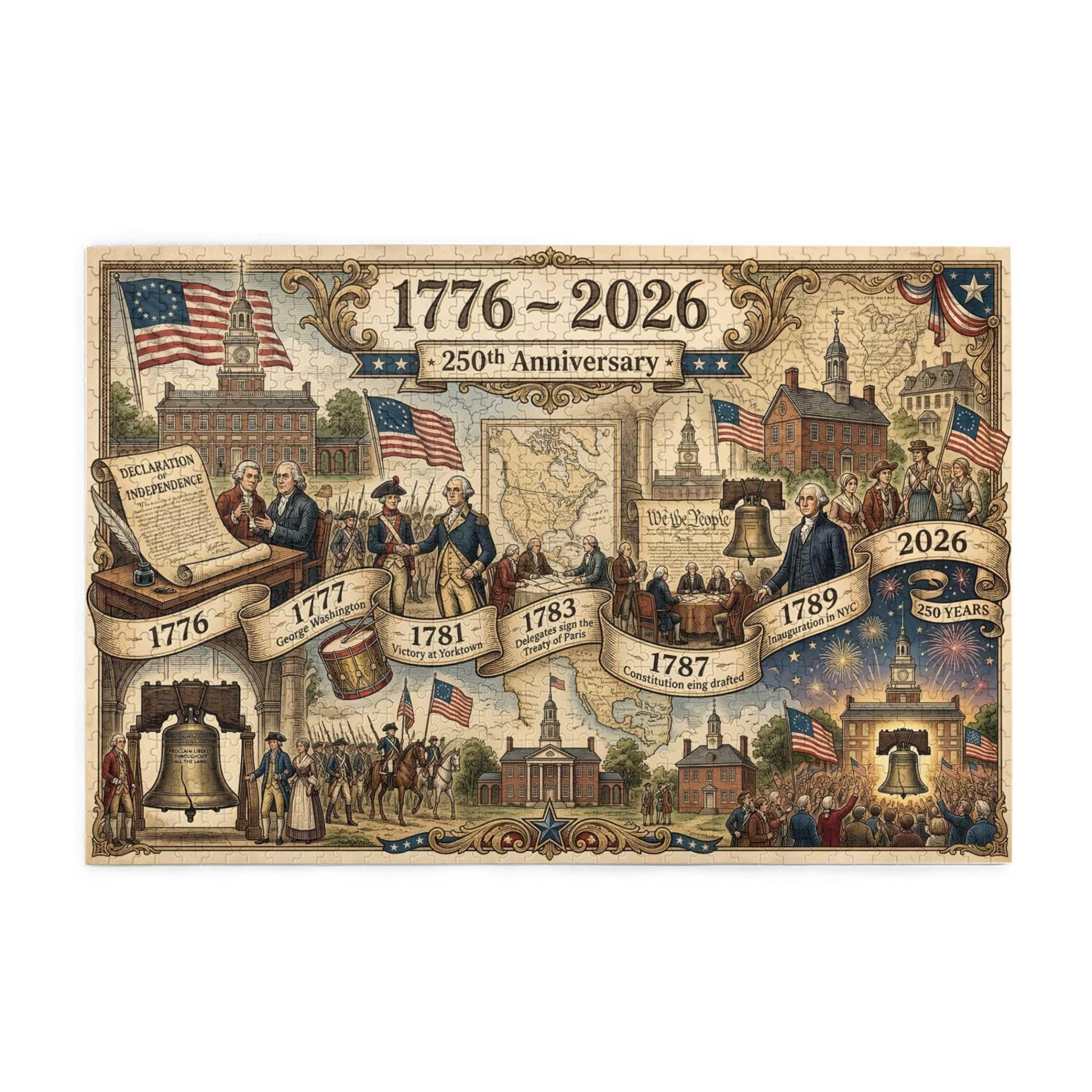 250th Anniversary of the USA Jigsaw Puzzle, 1000 Pieces 250 Years Independence Tribute, Family Game Nights Gift, 29.5" x 19.7"