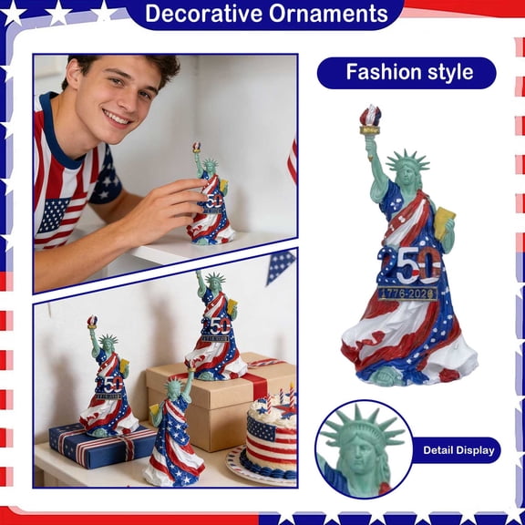 250th Anniversary of the United States Statue of Liberty Resin Figurine, Patriotic Flag-Patterned Decor for Independence Day, Home & Office
