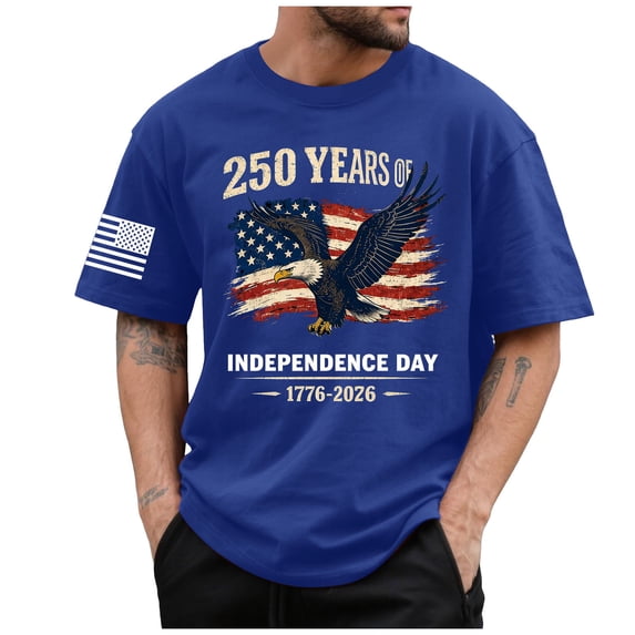 250th Birthday 1776 2026 Eagle Flag Patriotic 250 Years USA Mens T-Shirt Blue,S