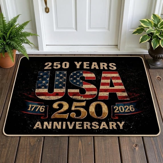 250th Door Mat, Patriotic Vintage USA Anniversary Outdoor Indoor Patio Entrance Door Mats Low Profile Non Slip Outside Inside Floor Mat Rugs for Home Decor