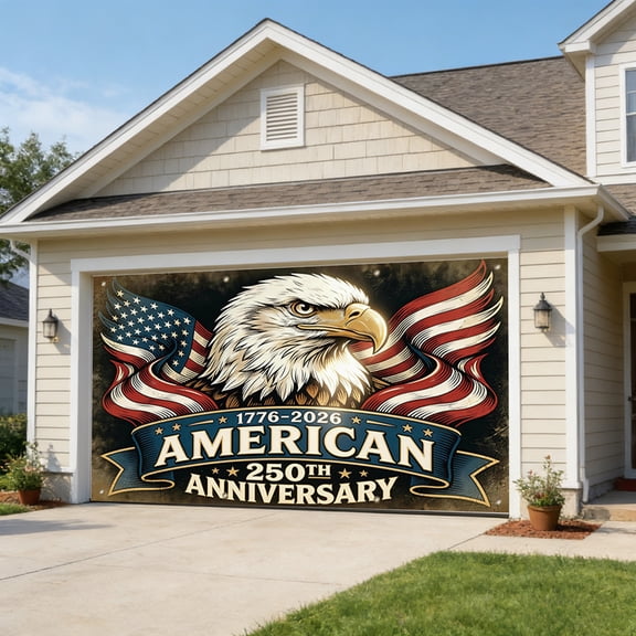 250th Independence Day Flag - 157.4x72.8 Inch Patriotic Garage Door Cover for 4th of July, Memorial Day, Labor Day Decor