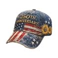 thumbnail image 1 of 250th US Anniversary Distressed Denim Hat 1776–2026 Embroidered Patriotic Baseball Cap Adjustable Metal Buckle,A, 1 of 3