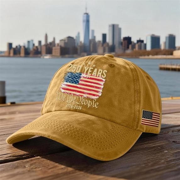 250th US Anniversary Distressed Denim Hat 1776–2026 Embroidered Patriotic Baseball Cap Adjustable Metal Buckle,Yellow