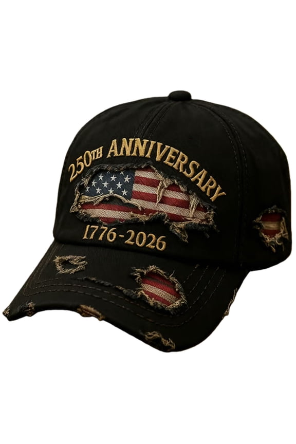 250th US Anniversary Distressed Denim Hat 1776–2026 Embroidered Patriotic Baseball Cap Adjustable Metal Buckle