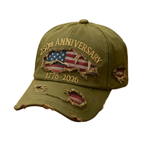 250th US Anniversary Distressed Denim Hat, Distressed Denim Vintage Flag Embroidered Adjustable Baseball Cap Green
