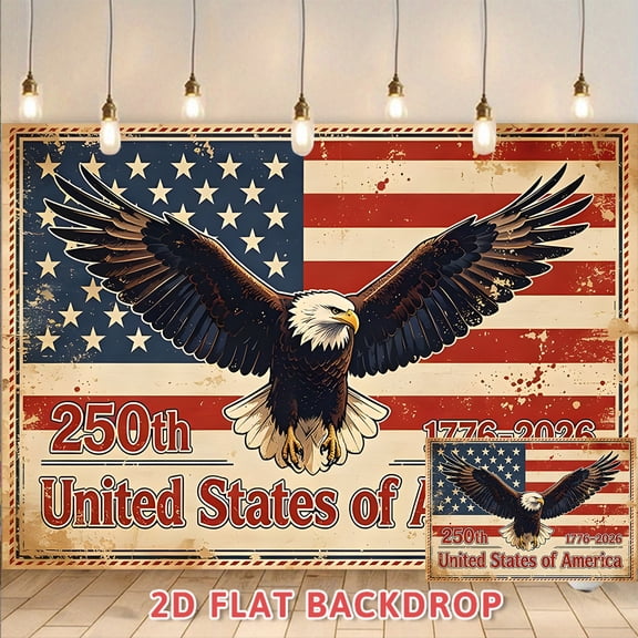 250th US Independence Day Backdrop, Vintage American Flag & Bald Eagle Themed Decor Banner, Suitable for National Day Parties, Indoor Wall Decoration, Outdoor Celebration Events