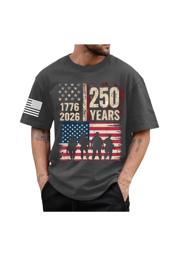 250th US Shirt 250 Year Birthday Independence Shirts for Men United States 250 Years Since 1776 2026 V Neck Tshirt 250th Anniversary USA Shirt Men (Dark Gray,2XL)
