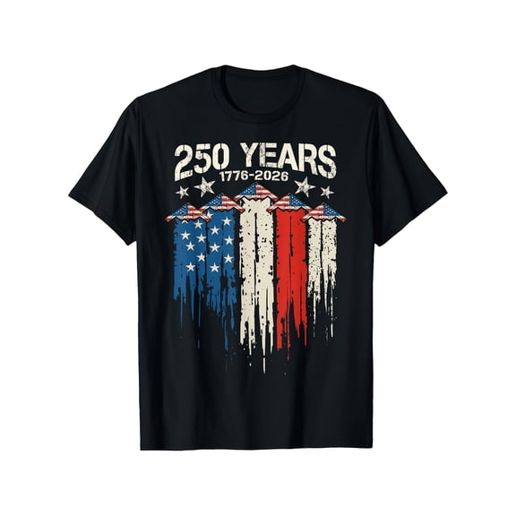 250th USA Anniversary 1776-2026 Retro American Flag Unisex Round Neck Short Sleeve T-Shirt, Breathable Casual Historical Apparel for 4th July Independence Day Celebration Gift Machine Washable