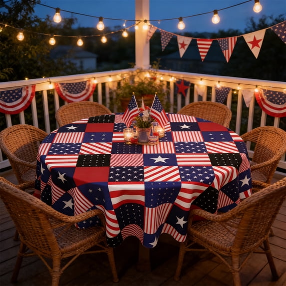 250th USA Anniversary Patriotic Tablecloth, 4th of July Star Pattern Oil Stain Resistant Round Table Cover for Party and Kitchen Decor, 150cm/59.06in