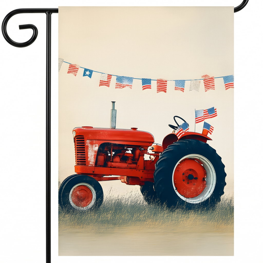 250th anniversary usa garden flag A red tractor with american flags hanging from the side of it. * usa decor 28 x 40 In Large Flag patriotic front porch decor