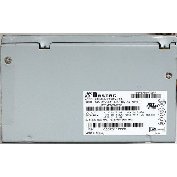 250w power supply, atx-250-12z rev.d2, hp p/n: 5187-1098