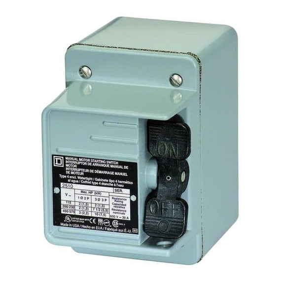 Square D Manual Motor Starter, 2 P, 1 Phase, Toggle, 16 A 2510FW2