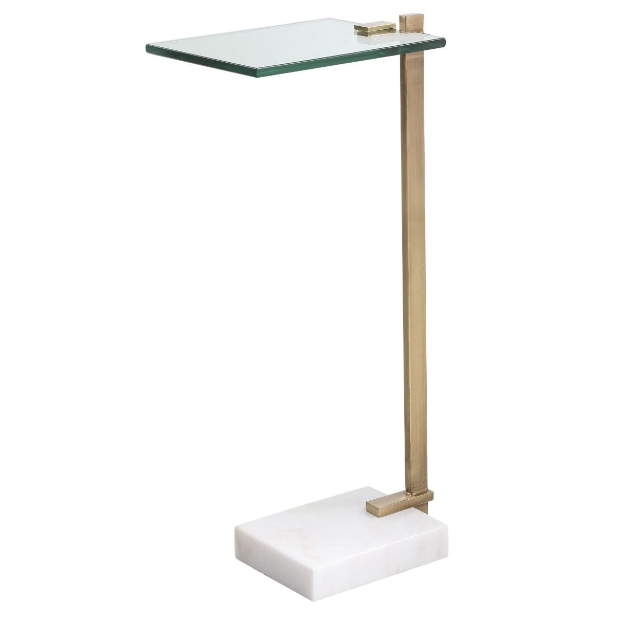 Rectangular Gold Metal and Glass Accent Table with Marble Base