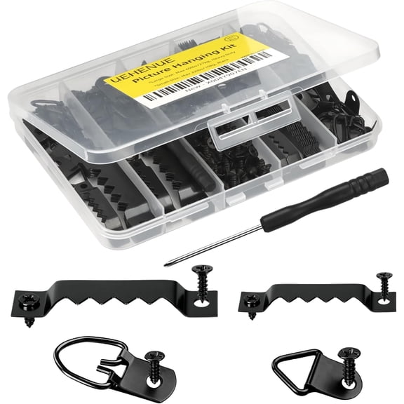 251Pcs Picture Hanging Kit, Include 50 Sawtooth Hangers, D Rings, 150 Screws and Screwdriver, Dual-Size Heavy Duty Frame Hardware for Artwork Canvas Mounting