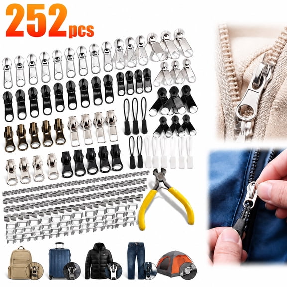 252-Piece Zipper Repair Kit , Replacement Zippers, Sliders & Pulls, Universal Fix for Jackets, Luggage, Backpacks, Jeans, Tents, Outdoor Gear , Includes Zipper Repair Tools for Travel & Emergency
