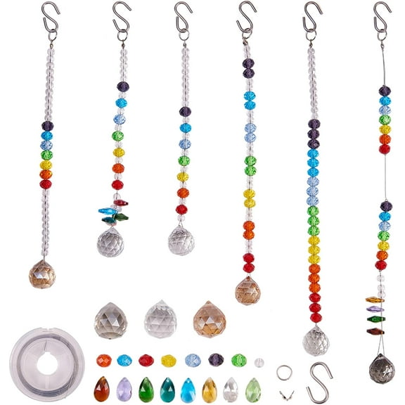 252Pcs DIY 6pack Rainbow Suncatcher Making Kit Chandelier Prisms Balls Pendant Hanging Ornament Jewelry Craft Kit for DIY