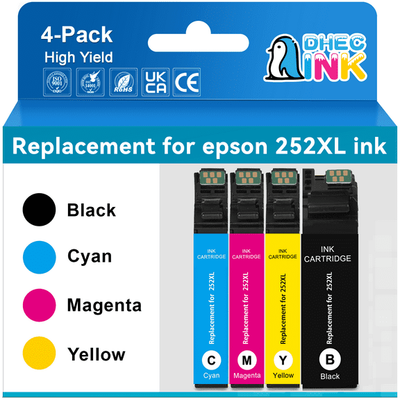 DHECINK Ink Cartridge Replacement for Epson Ink 252 for Epson 252XL Ink Cartridges For Epson 252 Ink (4 Pack)