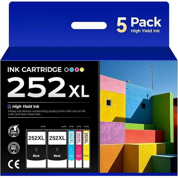 252XL Ink Cartridge High Capacity Combo 5 Pack Replacement for 252xl 252 T252 T252XL Ink WorkForce WF-3620 WF-3640 WF-7110 WF-7610 WF-7620 WF-7710 WF-7720 WF-7210 Printer Black Cyan Magenta Yellow