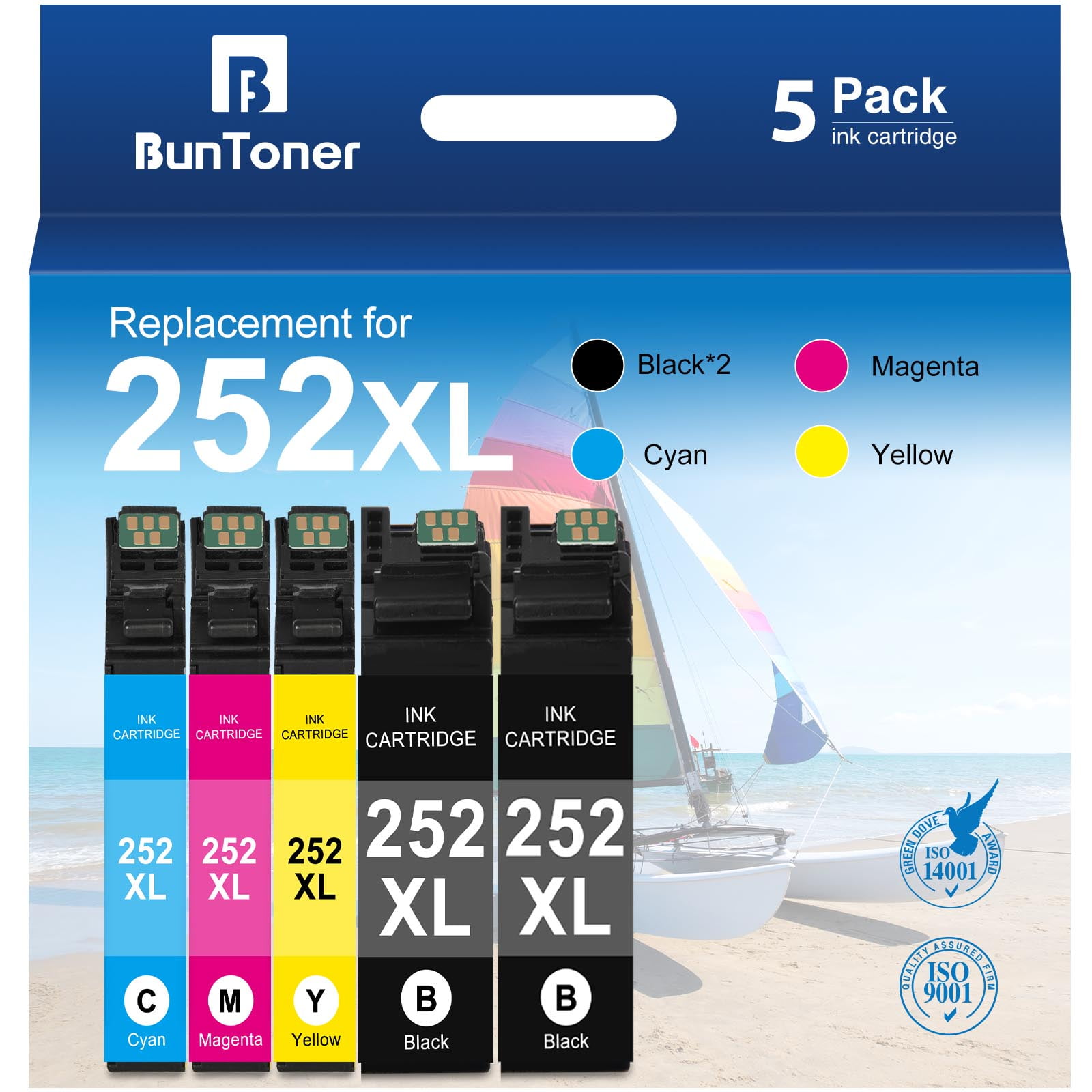 252XL Ink Cartridges for Epson 252 XL 252XL T252XL Ink Cartridge Combo Pack for Printers Epson Workforce WF-7110 WF-7710 WF-7720 WF-3640 WF-3620 (2 Black, 1 Cyan, 1 Magenta, 1 Yellow)