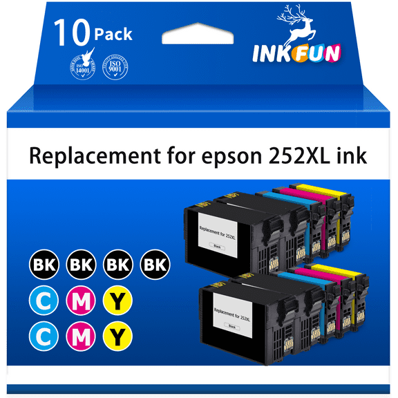 INKFUN Ink Replacement for Epson 252 Ink 252XL Ink Cartridges Combo Pack (10 Pack)