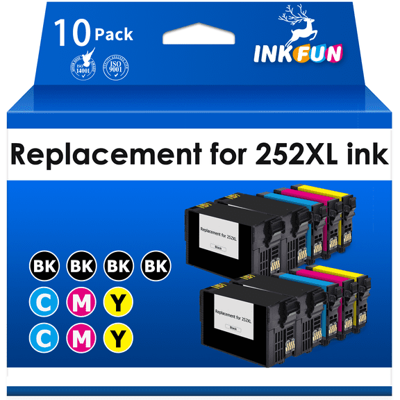 INKFUN Ink Replacement for Epson 252 Ink 252XL Ink Cartridges Combo Pack (10 Pack)