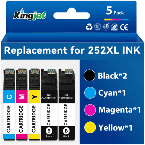 Kingjet Ink Replacement for Epson 252 Ink Replacement for Epson 252XL Ink Cartridges (2 Black Cyan Magenta Yellow, 5 Pack)
