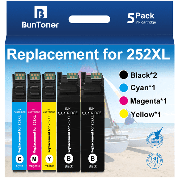 BunToner Ink Replacement for Epson 252 Ink for 252XL Ink Cartridges Combo Pack